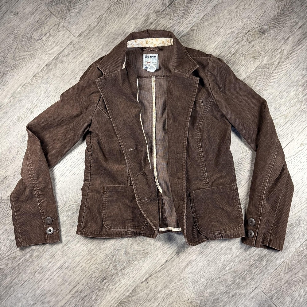 Vintage Old Navy Blazer Jacket Womens Medium Brown Corduroy Tailored Y2K